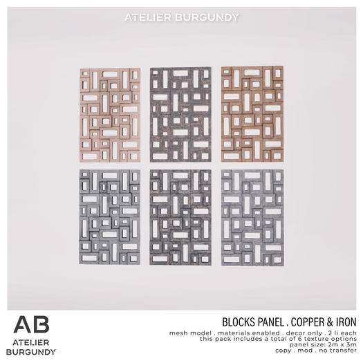 Atelier Burgundy . Blocks Panel . Copper & Iron *ADD*