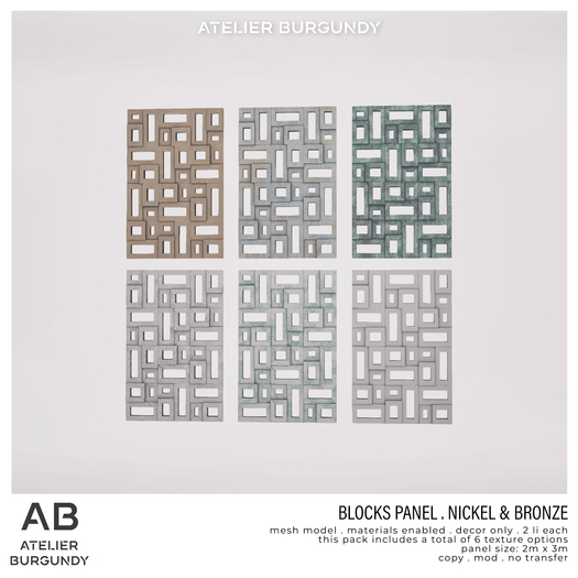 Atelier Burgundy . Blocks Panel . Nickel & Bronze *ADD*