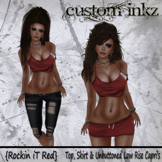 Custom iNKZ Rockin iT Red - Tank & Mini Skirt w/Bonus Denim Capri's  
