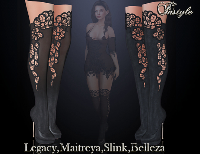 High-heeled boots with lace -Black (Maitreya, Slink ,Belleza ,Legacy )-PROMO action until 25.05