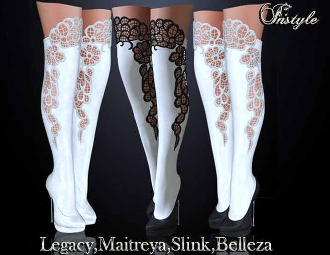 InStyle-High-heeled boots with lace -White (Maitreya, Slink ,Belleza ,Legacy )