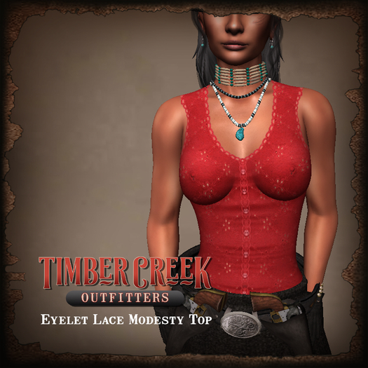 [Timber Creek] Eyelet Lace Long Modesty Top-Red