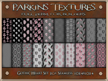 Parkins Textures - Gothic Heart Set - 20x Full Perm Seamless 1024 - Fabric, Dark, Cloth, Valentine, Clothing, Black