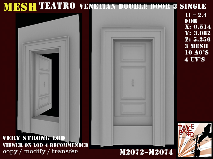 "TB" Teatro Venetian Single door M2072 M2074