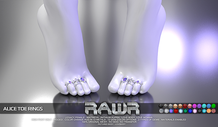 RAWR! Alice Toe Rings  HIGH FOOT DEMO (add me)