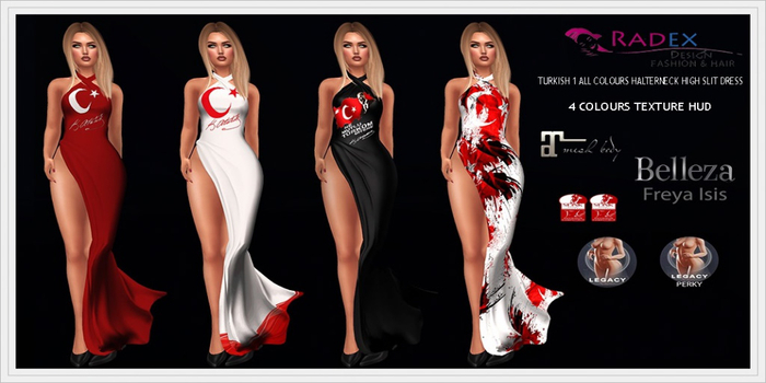 RADEX Mesh Turkish 1 All Colours Halterneck High Slit Dress