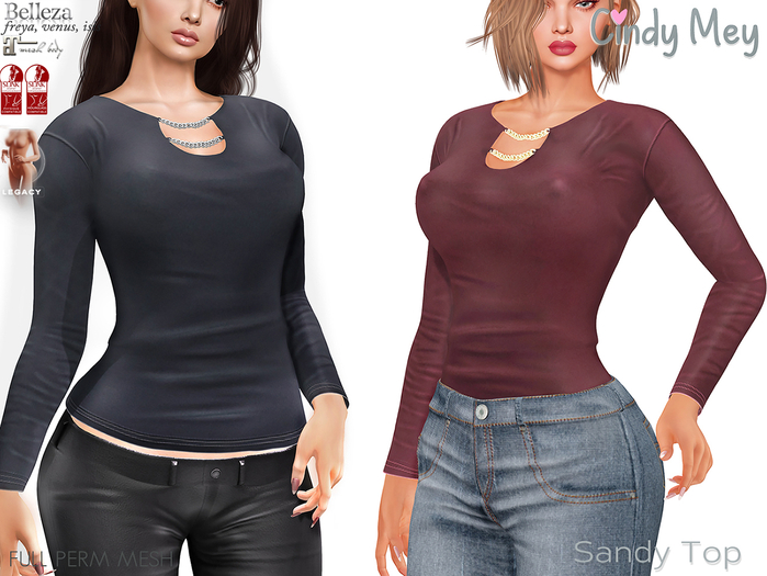 Full Perm Mesh Women's Top with Neck Chain - Sandy