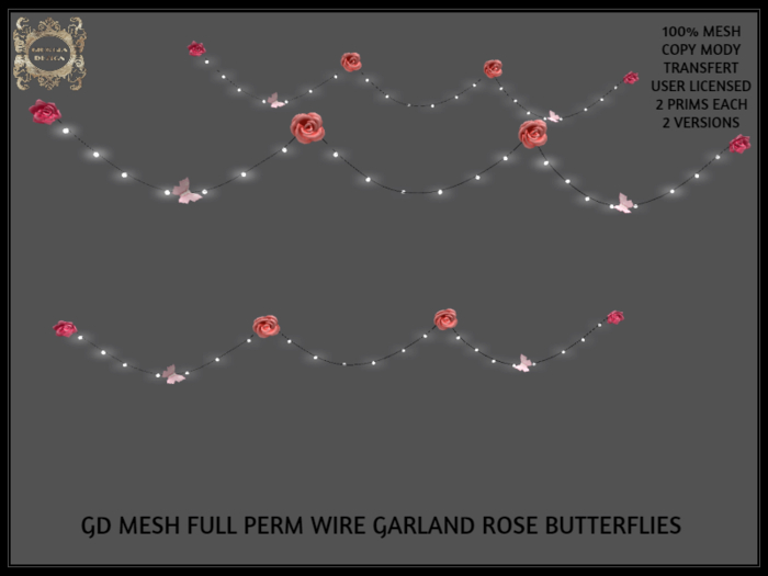 GD MESH FULL PERM WIRE GARLAND ROSE BUTTERFLIES