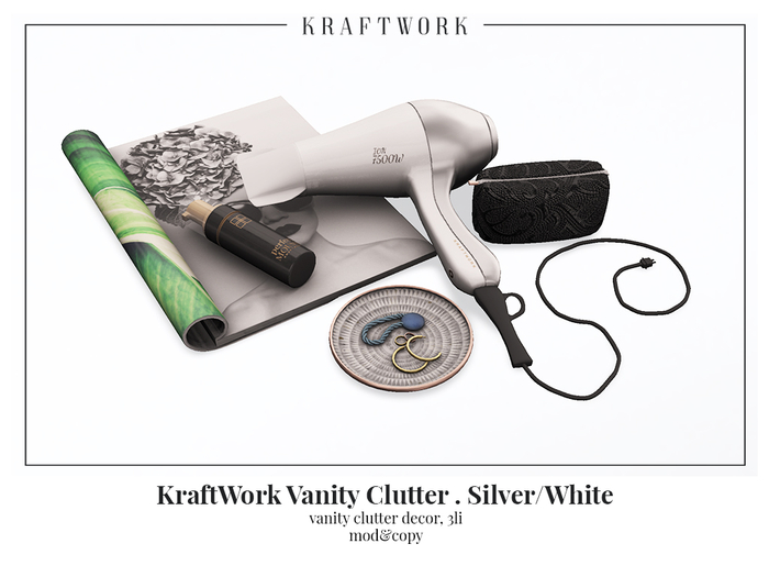 KraftWork Vanity Clutter . Silver/White (Add Me)