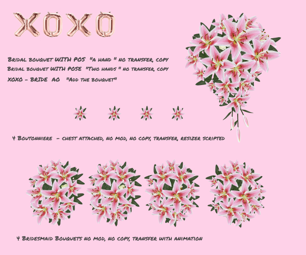 XOXO Wedding Flowers  complete set Lily Light Pink