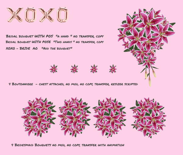 XOXO Wedding Flowers  complete set Lily Pink