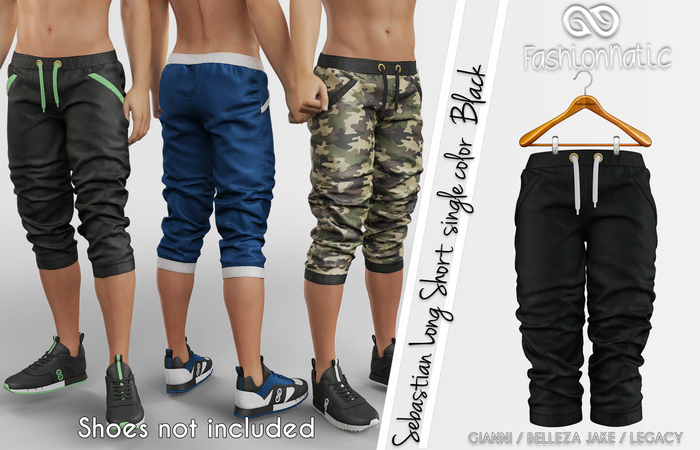 Sebastian Male Long Shorts Black - Signature Gianni, Belleza Jake, Legacy - FashionNatic