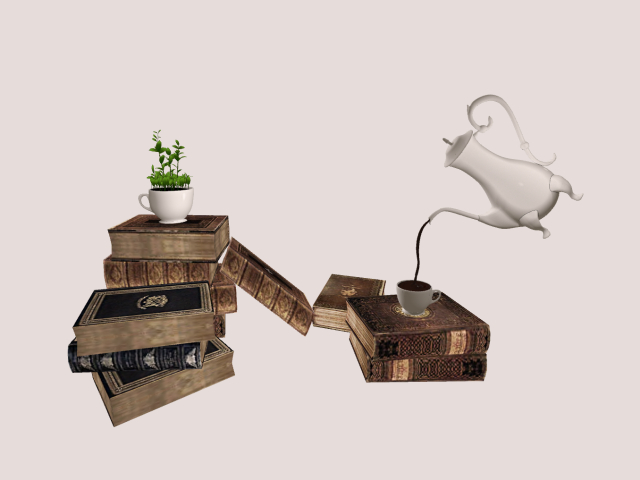Books With Coffee and Plant