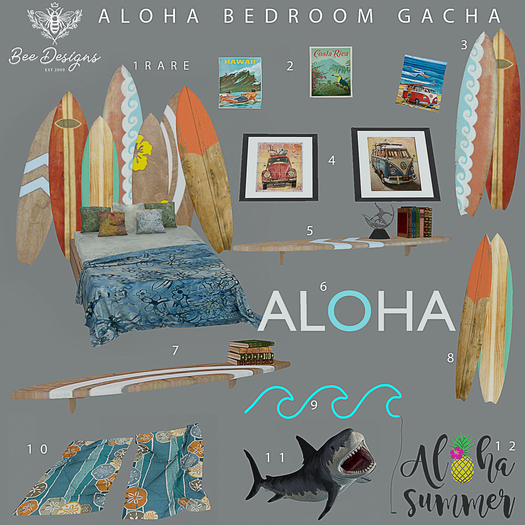 Bee Designs Aloha Bedroom gacha 1 RARE