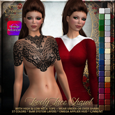 {AS} Lovely Lace Shawl & 2 Tops: Bakes on Mesh system layers; Omega applier HUD; FAT PACK; 37 colors