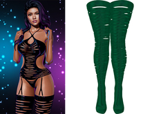Pepper Ripped Stockings [Emerald Green] - Maitreya • Legacy