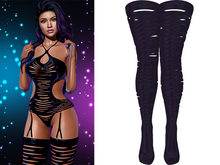 Pepper Ripped Stockings [Eggplant] - Maitreya • Legacy
