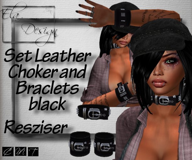 Set Leather Choker and Braclets black