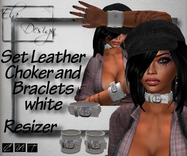 Set Leather Choker and Braclets white