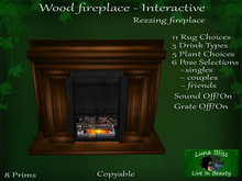 Wood Fireplace - Interactive - Rezzes drinks, poses, accessories
