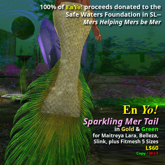 En YO! SWF Benefit Mermaid/Merman Tails--Mesh Body and Fitmesh versions--Gold/Green