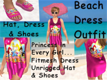 FITMESH PINK PRINCESS EVERY GIRL BEACH OUTFIT Includes High Side Slit Dress, with matching unrigged Hat & Sandal Shoes