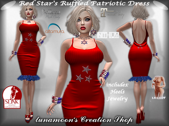 DEMO-Red Stars Ruffled Patriotic Dress