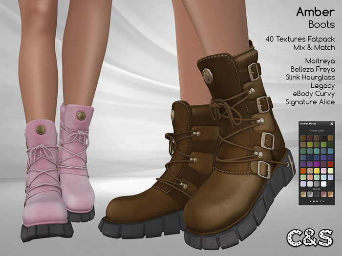 C&S Amber Boots for Maitreya Lara, Slink Hourglass, Belleza Freya, eBody Curvy, Signature & Legacy. 40 Text. 