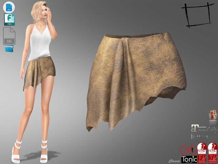 Dae,Obj FBX For Prehistoric Leather Skirt Slink, Maitreya, Belleza, Tonic, Legacy, Ocacin Standard