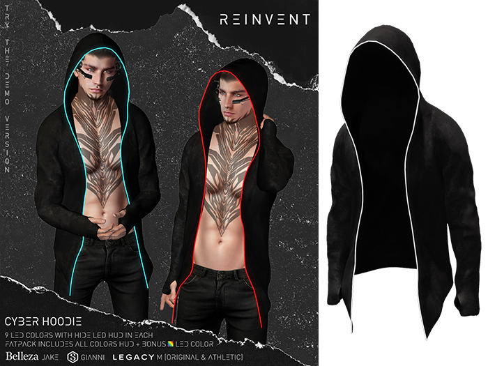 REINVENT I Cyber hoodie I White [Belleza Jake, Signature Gianni, Legacy male (original & athletic)]