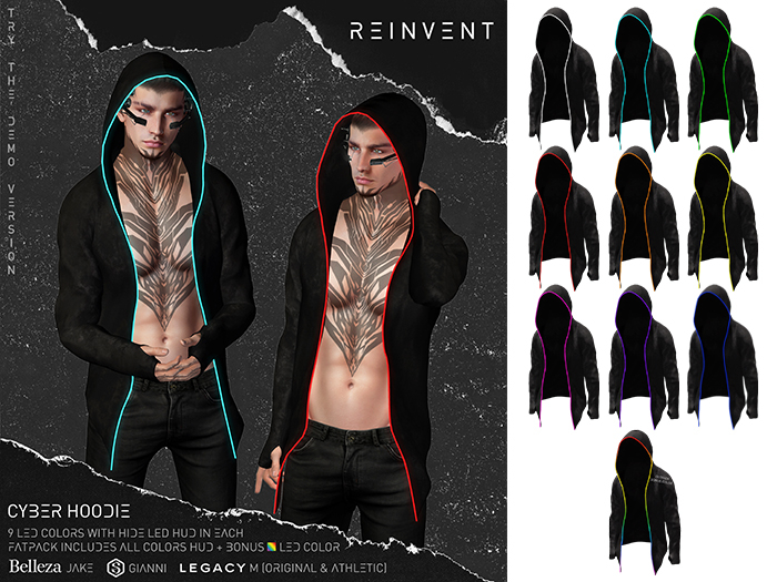 REINVENT I Cyber hoodie I FATPACK [Belleza Jake, Signature Gianni, Legacy male (original & athletic)]