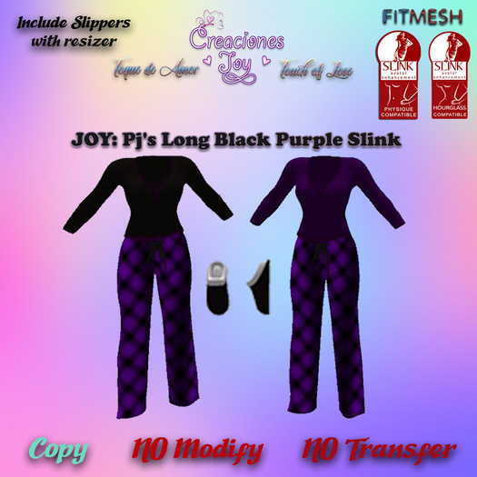 JOY: SLINK PJ'S LONG BLACK PURPLE