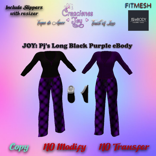 JOY: EBODY PJ'S LONG BLACK PURPLE
