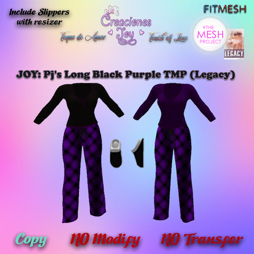 JOY: TMP PJ'S LONG BLACK PURPLE