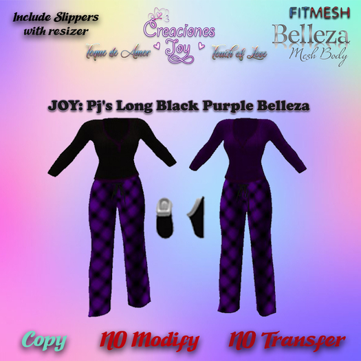 JOY: BELLEZA PJ'S LONG BLACK PURPLE