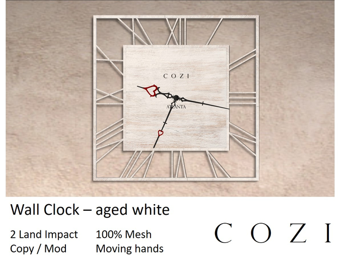 *COZI* Wall Clock - aged white