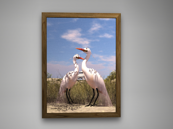 Cranes Framed Canvas Painting