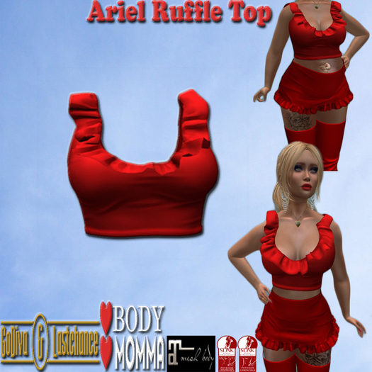 ARIEL RUFFLE TOP RED LOVE MOMMA LOVE BODY SLINK LARA