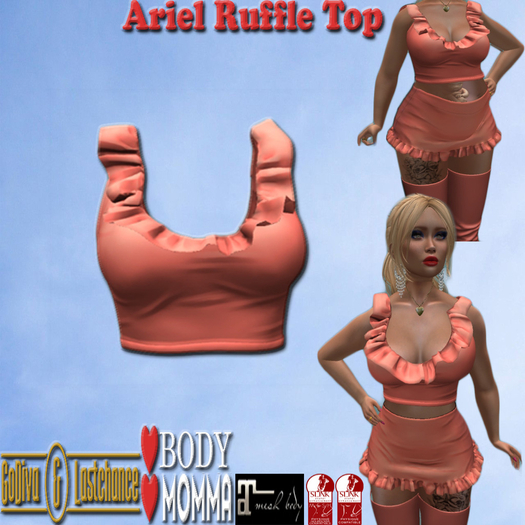 ARIEL RUFFLE TOP PEACH  LOVE MOMMA, LOVE BODY, SLINK, LARA