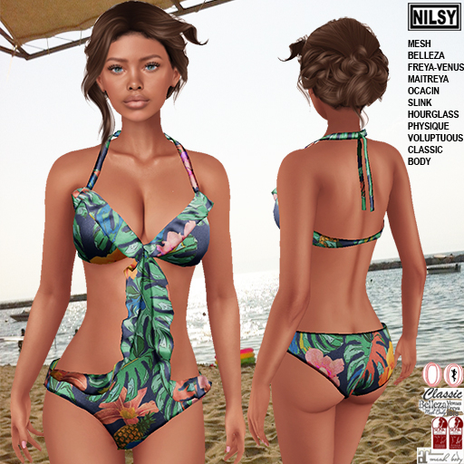 RUFFLE FRONT SWIMSUIT,CLASSIC&MESH BODY