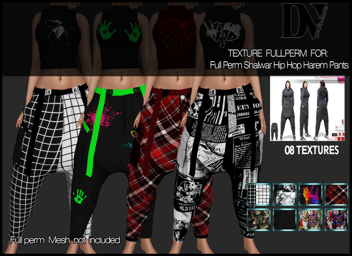 DV- Full Perm Shalwar Hip Hop Harem Pants - TEXTURE