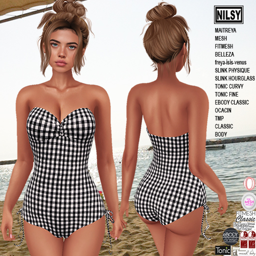 GINGHAM SWIMSUIT,CLASSIC&MESH BODY
