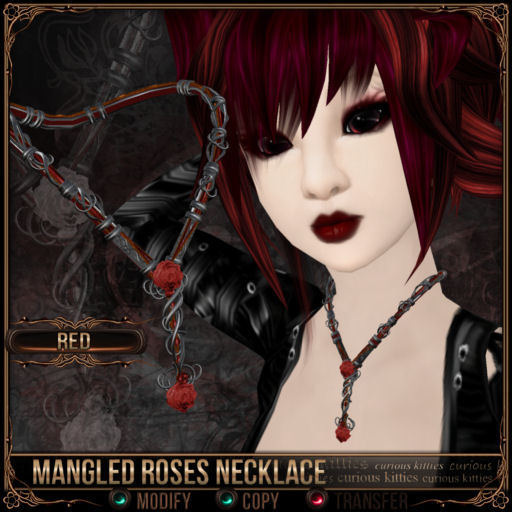 =^.^= Curious Kitties  - Mangled Roses Necklaces - Red
