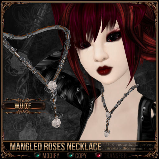 =^.^= Curious Kitties  - Mangled Roses Necklaces - White