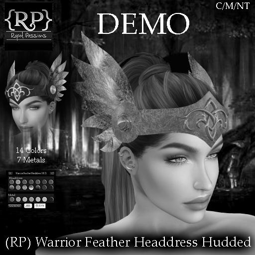 Second Life Marketplace - (RP) Warrior Feather Head Dress Hudded Demo