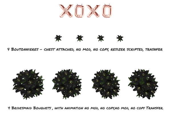 XOXO Wedding Flowers  complete set Lily Black "Fairytale set"