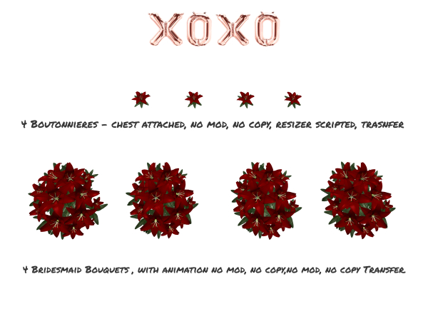 XOXO Wedding Flowers  complete set Lily Red "Fairytale set"