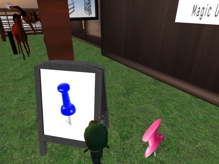 blue & pink push pin Landmark & notecard giver