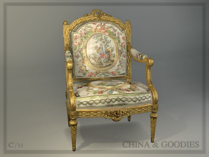 Fauteuil a la Reine "Gamaches" / Floral Taffeta -C&G-