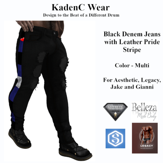 KadenC Wear - Blk Den Lthr Pride Ripped Jeans Box